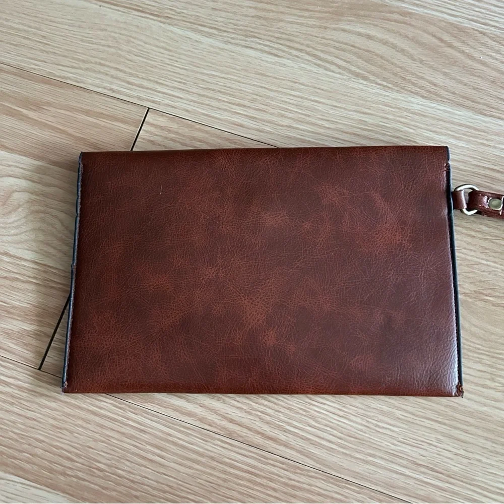 Brown Leather Snap Clutch Wristlet